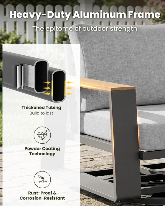Outdoor Swivel Patio Chairs Set of 3, Aluminum Large 3-Piece Outdoor Patio Conversation Furntiure Set with Side Table, Luxury Wider Seat & High Back Bistro Table and Chairs Set of 3, Gray