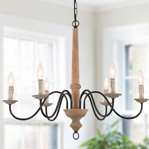 Six Lights French Country Rustic Wooden Chandelier