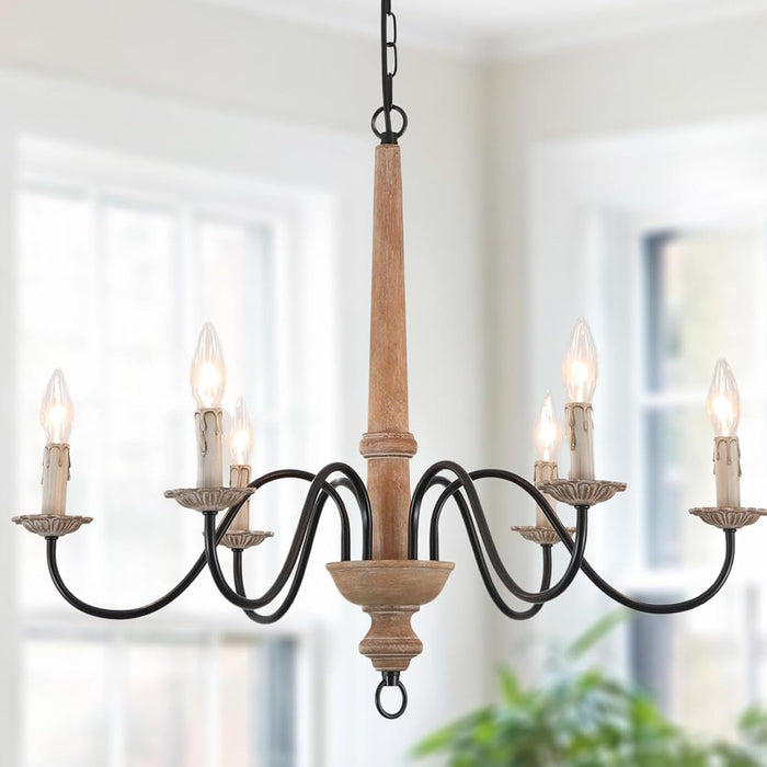 Six Lights French Country Rustic Wooden Chandelier
