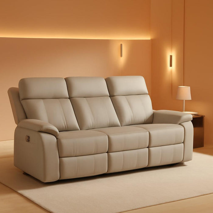 Power Reclining Sofa with Fold down Table, Breathable Leather Electric Reclining Couch, Power Loveseat Recliner Sofa with Cup Holders/Outlets/Usb-C/A Ports for Living Room(Grey, 3 Seat)