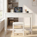 40 Inch Modern Desk with Drawers, Makeup Vanity Desk with Padded Stool, Small Home Office Desk for Bedroom, White