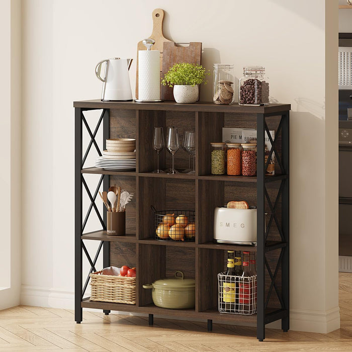 9Cube Farmhouse Bookcase Dark Walnut Wood Storage