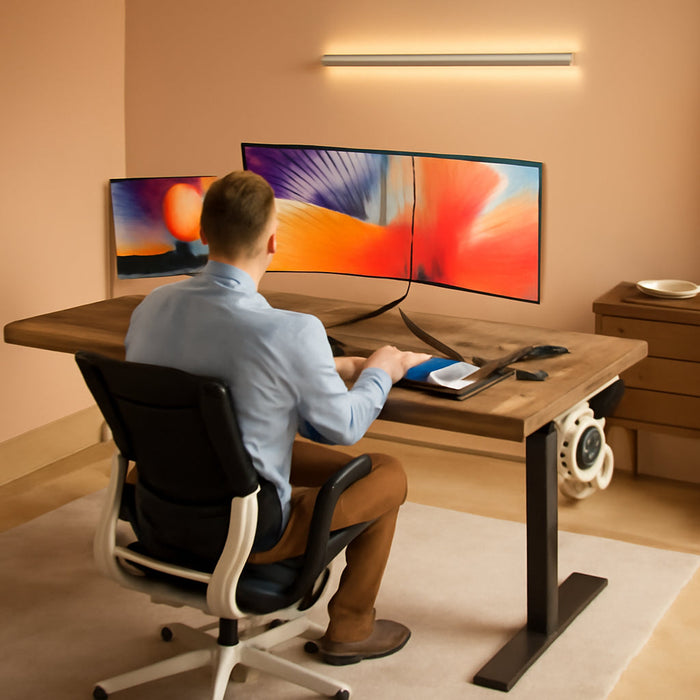 47.2 Inch Electric Standing Desk, Height Adjustable Sit Stand Up, Cable Clip, Wood Desktop, Work Home Office Computer PC Table, Writing Study Rising Desks, Brown