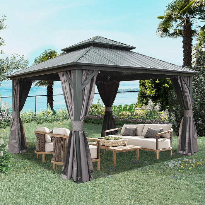 12x12 Hardtop Gazebo Featuring Aluminum Frame Netting