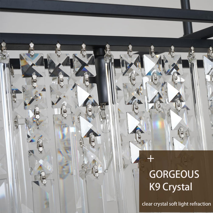 Black Rectangle Crystal Chandelier 51 Inches Industrial
