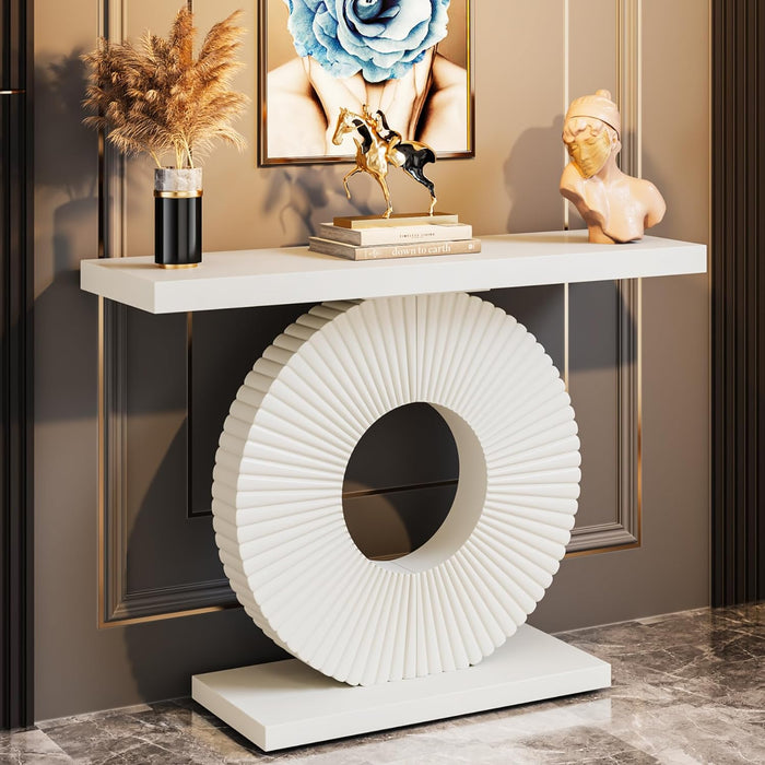 Modern Console Table with Geometric Base, 40 Inch Wood Entryway Table Sofa Table Narrow Long, Contemporary Accent Table for Living Room, Entryway, Hallway