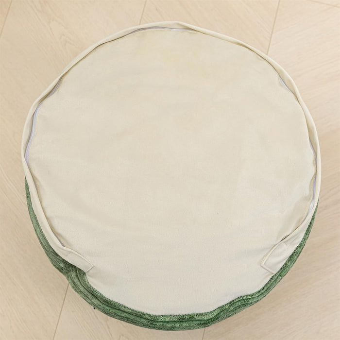 Stuffed Ottoman with High Density Foam Filler Plush Fiber Pouf Stool round Foot Stool Storage Ottoman 20 * 12''Floor Pouf Foot Rest for Living Room (Green)