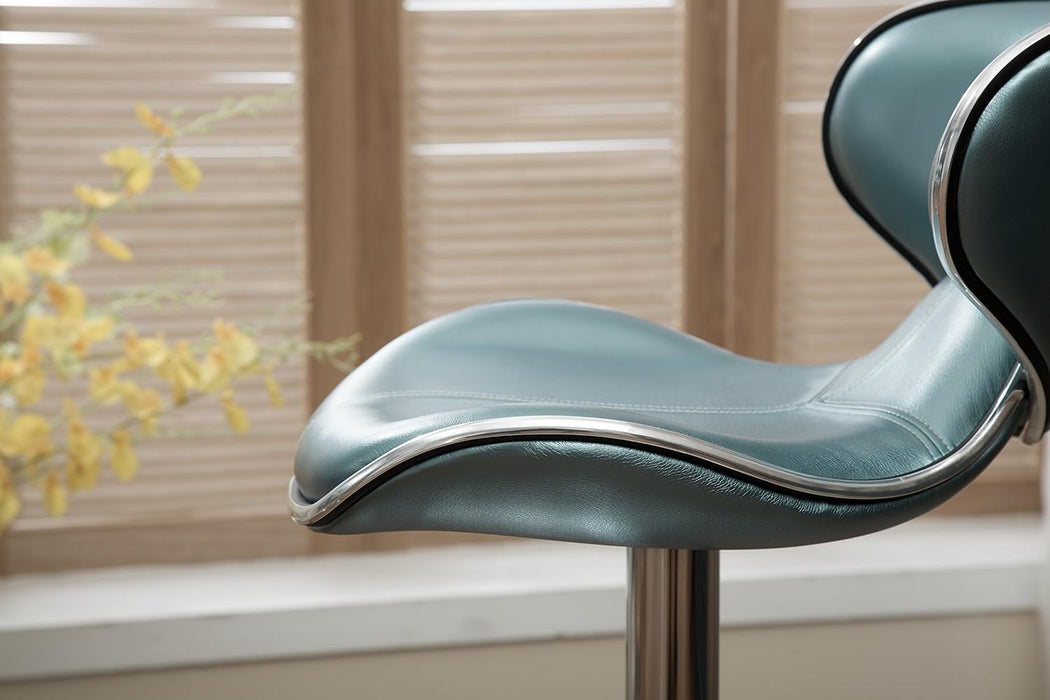 Masaccio Cushioned Leatherette Upholstery Airlift Adjustable Swivel Barstool with Chrome Base, Set of 2, Blue