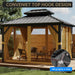 10X12 FT Hardtop Gazebo, Khaki Heavy Duty Aluminum Frame Patio Gazebo, Double Roof All-Weather Metal Canopy with Curtains and Netting for Patio, Garden, Poolside