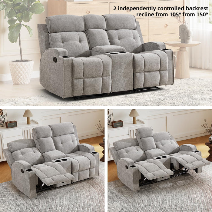 CAMMOV 67" Manual Loveseat Recliner Sofa, Wall-Hugger 2 Seat Reclining Loveseat Couches with 2 Concealed Cup Holders, Hidden Storage, Chenille Fabric Reclinable Sofa for Living Room, Light Grey