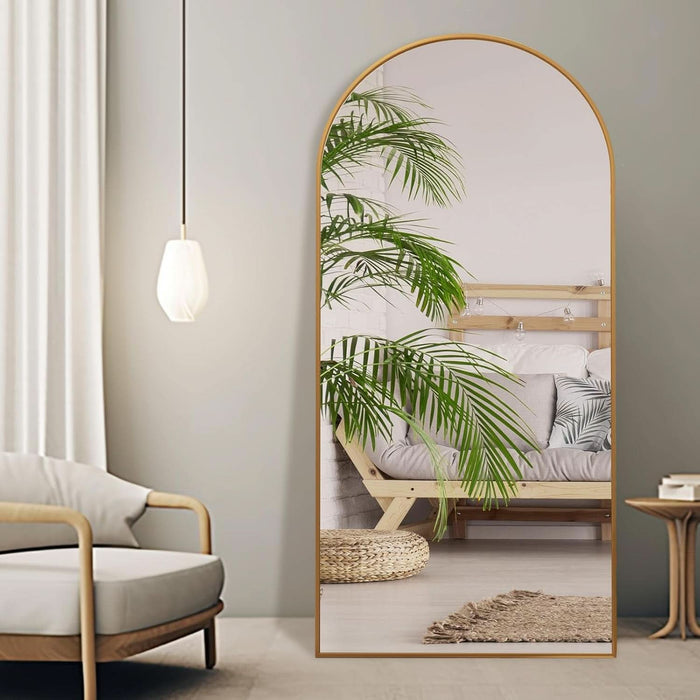 Arched Full Length Mirror, 71X32 Oversized Floor Mirror with Stand, Gold Mirror Full Length, Aluminum Full Body Dressing Mirrors with Arched-Top, Leaning for Living Room, Bedroom