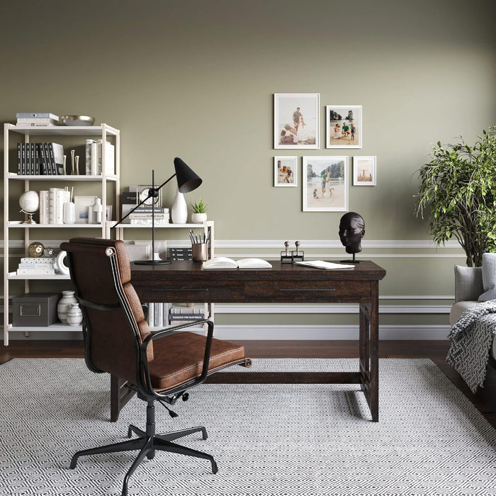 Modern Simple Home Office Computer Laptop Writing Desk Wood Study Table Workstation with Drawers - 55 Inch - Norrell (Espresso)