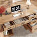 55'' Farmhouse Executive Desk, Home Office Desk with Drawers, Wood Computert Desk with File Cabinet and Power Outlets, Walnut - ShipItFurniture