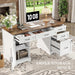 55'' Farmhouse Executive Desk with File Cabinet, Home Office Wood Computer Desk with Drawers and Power Outlets, White - ShipItFurniture