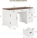 55'' Farmhouse Executive Desk with File Cabinet, Home Office Wood Computer Desk with Drawers and Power Outlets, White - ShipItFurniture
