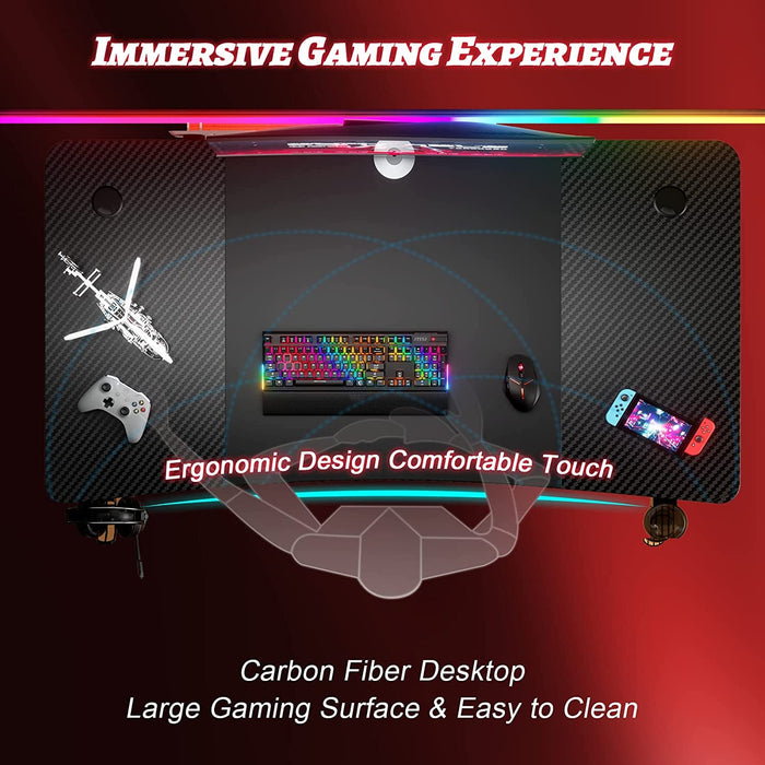 55 Inch Gaming Desk with Carbon Fibre Surface Features - ShipItFurniture