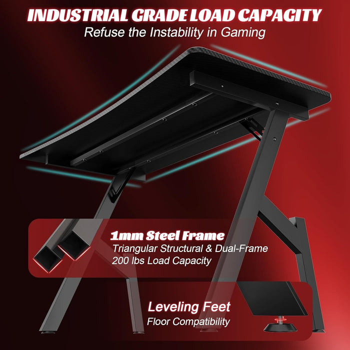 55 Inch Gaming Desk with Carbon Fibre Surface Features - ShipItFurniture