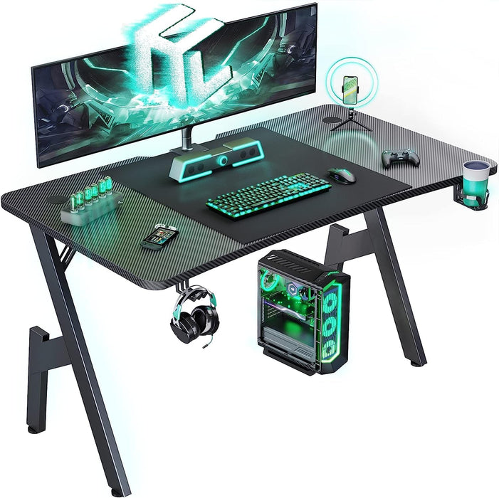 55 Inch Gaming Desk with Carbon Fibre Surface Features - ShipItFurniture