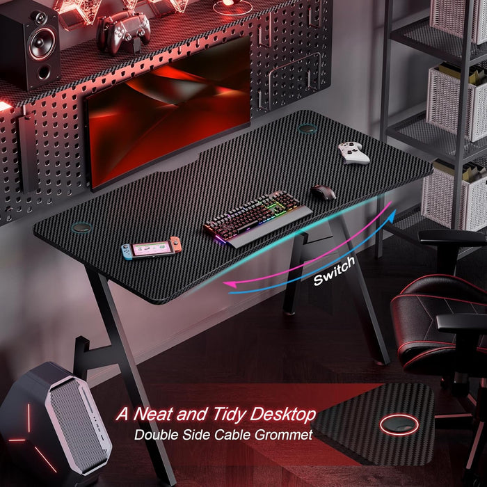 55 Inch Gaming Desk with Carbon Fibre Surface Features - ShipItFurniture