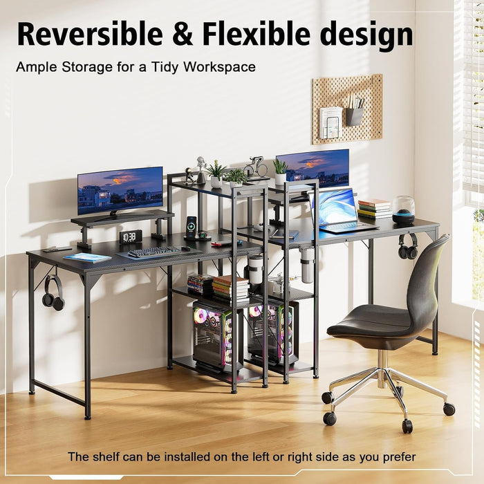 55 Inch Gaming Desk With LED Lights And Shelves - ShipItFurniture