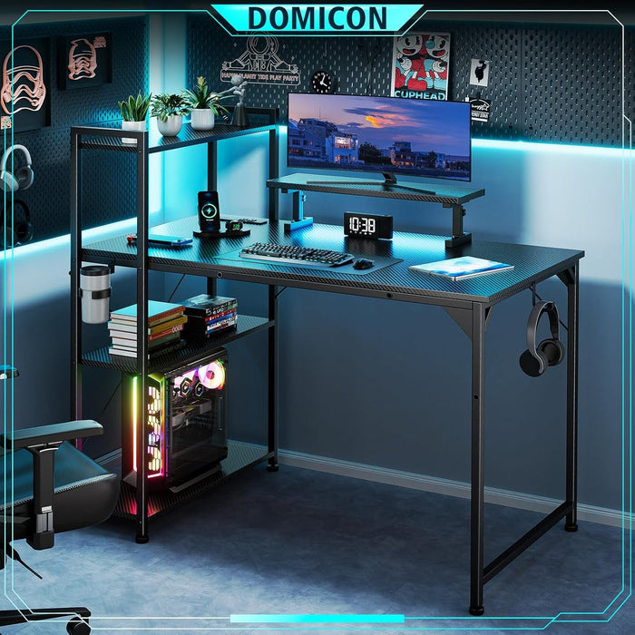 55 Inch Gaming Desk With LED Lights And Shelves - ShipItFurniture