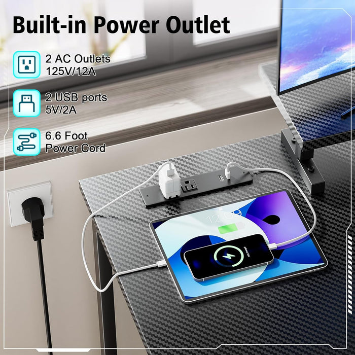 55 Inch Gaming Desk With LED Lights And Shelves - ShipItFurniture