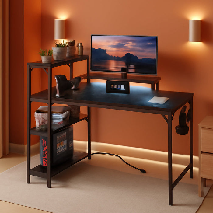 55 Inch Gaming Desk With LED Lights And Shelves - ShipItFurniture
