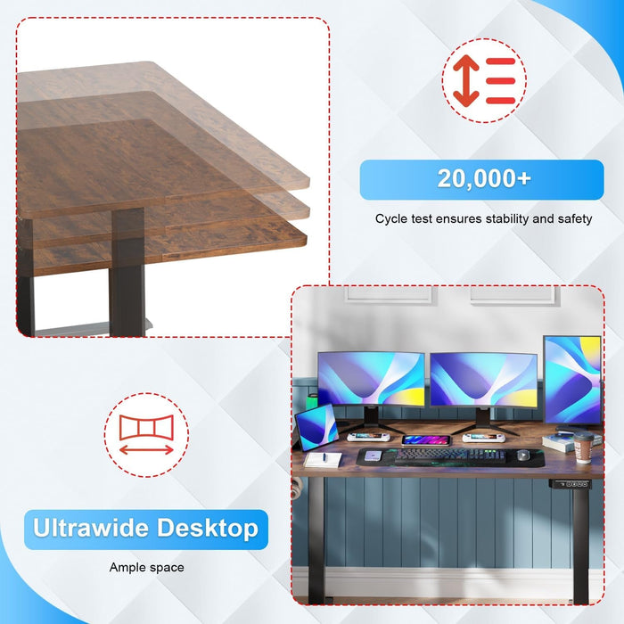 55 Inch Height Adjustable Gaming Desk Electric Standing Desk That Raises up and down Modern Computer Table with Electric Lifting Headphone Hook, Brown - ShipItFurniture