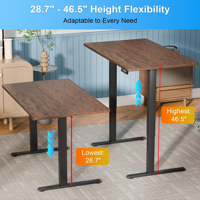 55 Inch Height Adjustable Gaming Desk Electric Standing Desk That Raises up and down Modern Computer Table with Electric Lifting Headphone Hook, Brown - ShipItFurniture