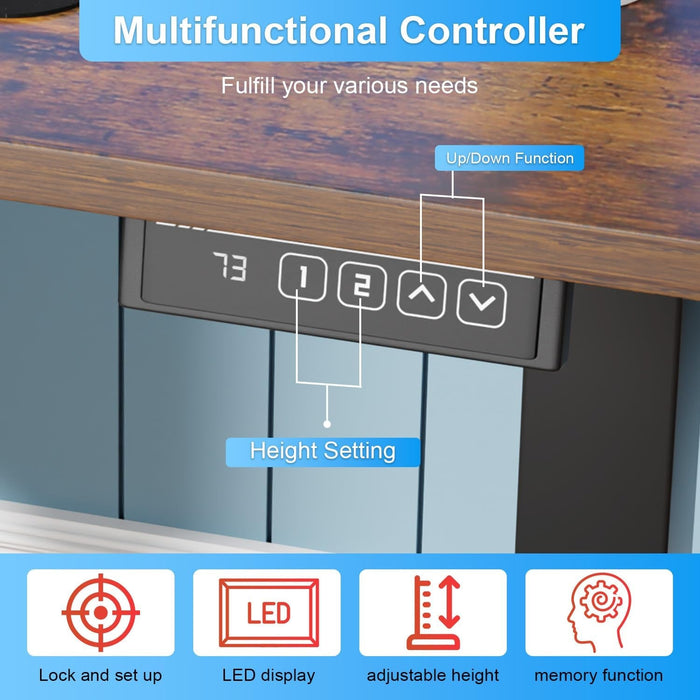 55 Inch Height Adjustable Gaming Desk Electric Standing Desk That Raises up and down Modern Computer Table with Electric Lifting Headphone Hook, Brown - ShipItFurniture