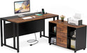 55'' Large Executive Desk with Lateral File Cabinet,Brown - ShipItFurniture