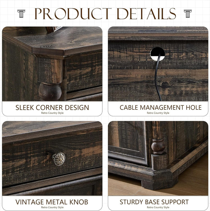 55'' Wood Executive Desk with 7 Drawers - Farmhouse Home Office Desks with Storage & Power Outlet, Wooden Computer Desk with Roman Columns, Writing Table for Work & Study, Dark Reclaimed Oak - ShipItFurniture