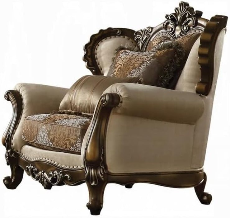 4-Piece Living Room Set Include Sofa W/ 7 Pillows, Loveseat W/ 5 Pillows, Chair W/ 2 Pillows and Coffee Table, Formal Furniture Set (Tan&Antique Oak), 52110+52111+52112+82110