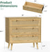 3 Drawer Rattan Dresser for Bedroom, Modern Wooden Dresser Chest with Handles for Bedroom, Hallway and Living Room, Wood Oak