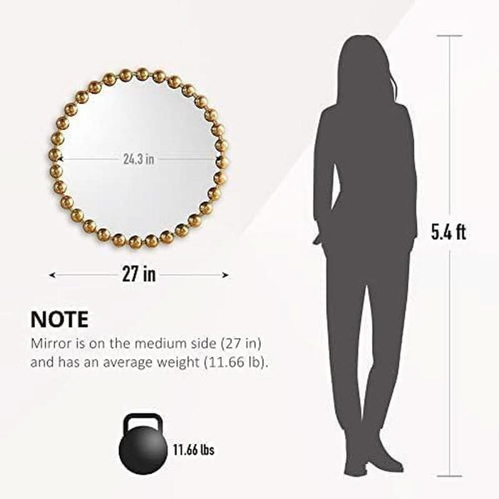 round Mirror, Metal Frame Circle Mirror 27 Inch, Wall Art Decor Mounted Hanging for Entryway, Bathroom, Hallway, Living Room, Vanity, Marlowe, Gold