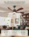 52" Premium Walnut Solid Wood Ceiling Fan with Light - Whisper-Quiet DC Motor, 6 Speeds, 3000K-6000K Dimmable LED, Remote Control with Timer, 2 Downrods for Indoor/Outdoor, A++ Energy Saving