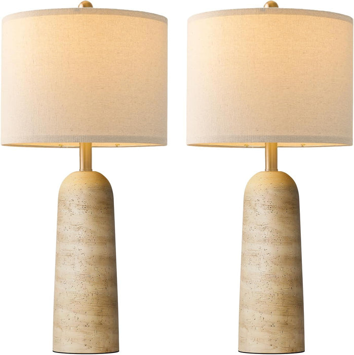 27.25" Modern Table Lamp Set of 2, Warm Beige Resin Lamp with Natural Stone Look, Lamps for Living Room with Linen Shades, Bedside Lamp for Bedroom, Living Room, Nightstand, Entryway