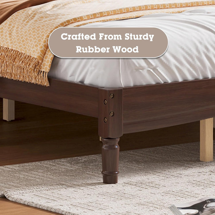 Walnut Wood Bed Frame Queen Size with Spindle Headboard, Queen Platform Bed with Wooden Slat Support, Retro Style Spindle Beds for Boys Girls Kids Adults Toddler, Easy Assembly