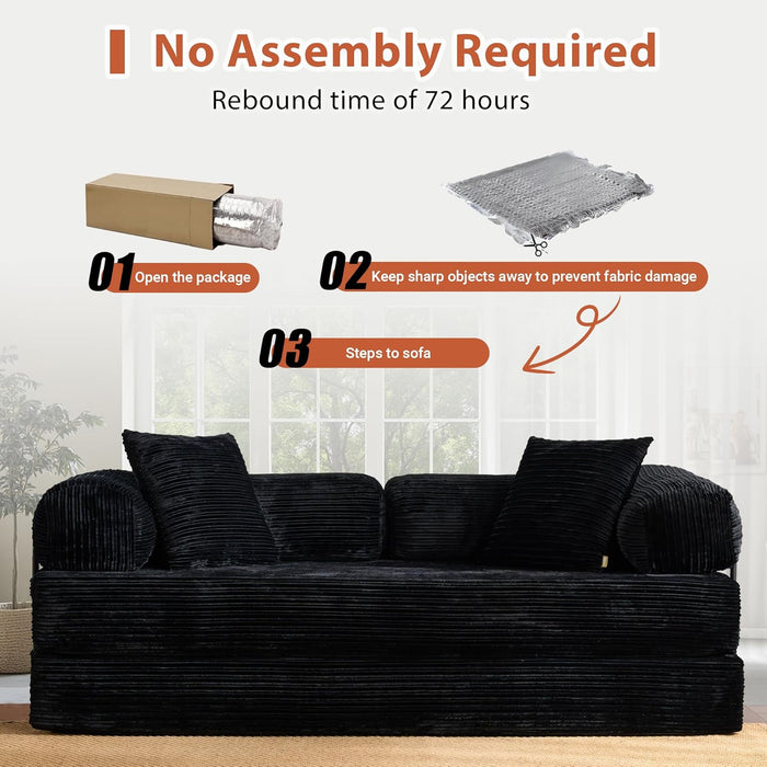 81 Inch Foldable Black Sofa Bed MemoryFoamContourPlus