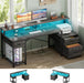 Computer Desk with 3 Drawers, Home Office Desk with File Drawer & Power Outlet, 59'' Gaming Desk with Led Lights, Work Desk with Storage Shelves, Printer Cabinet and Monitor Shelf, Grey Oak