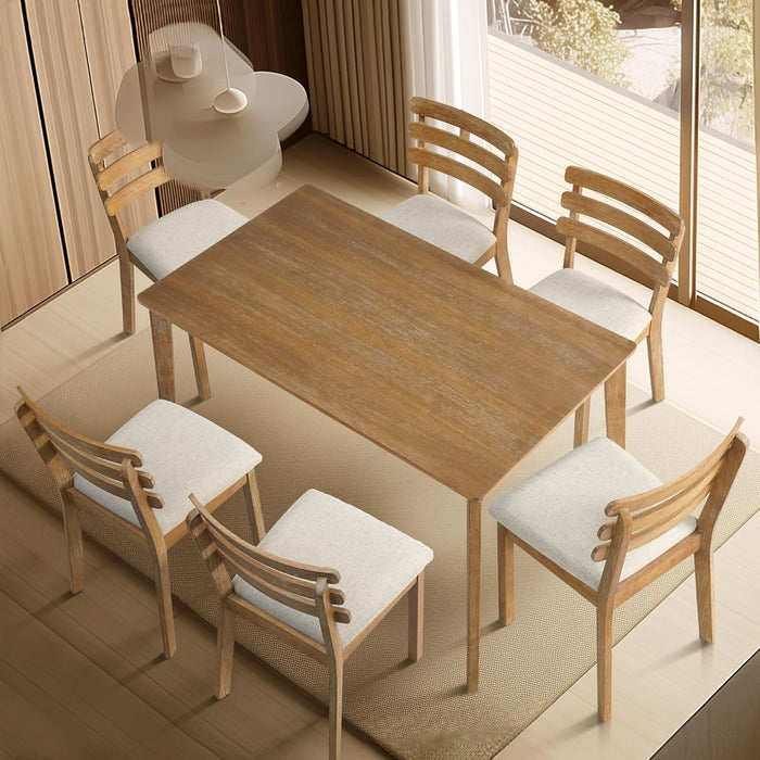 Farmhouse Dining Table Small, Mid Century Modern 47" Dining Table for 4-6 Person, Wooden Legs, Leisure Coffee Table for Kitchen Dining Room