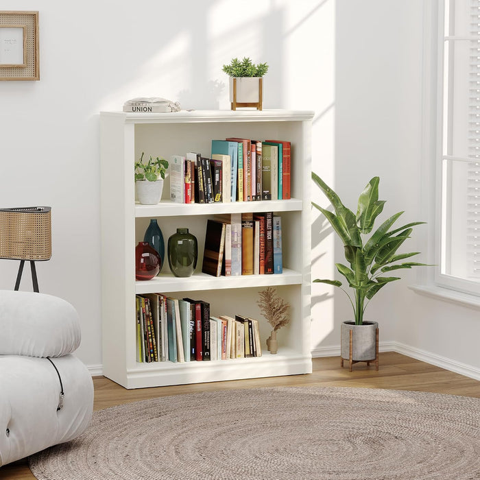 43 Inch Tall Bookcase, White 3-Tier Shelves Bookshelf Open Storage