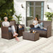 4 Piece Outdoor Patio Furniture Sets, Wicker Sectional Conversation Sofa Set, Rattan Table and Chairs and Loveseat with Cushions for outside Balcony Porch Backyard (Brown-Blue)