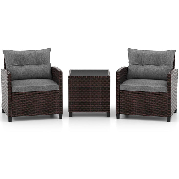 3 Pieces Rattan Patio Furniture Set with Washable Cushion