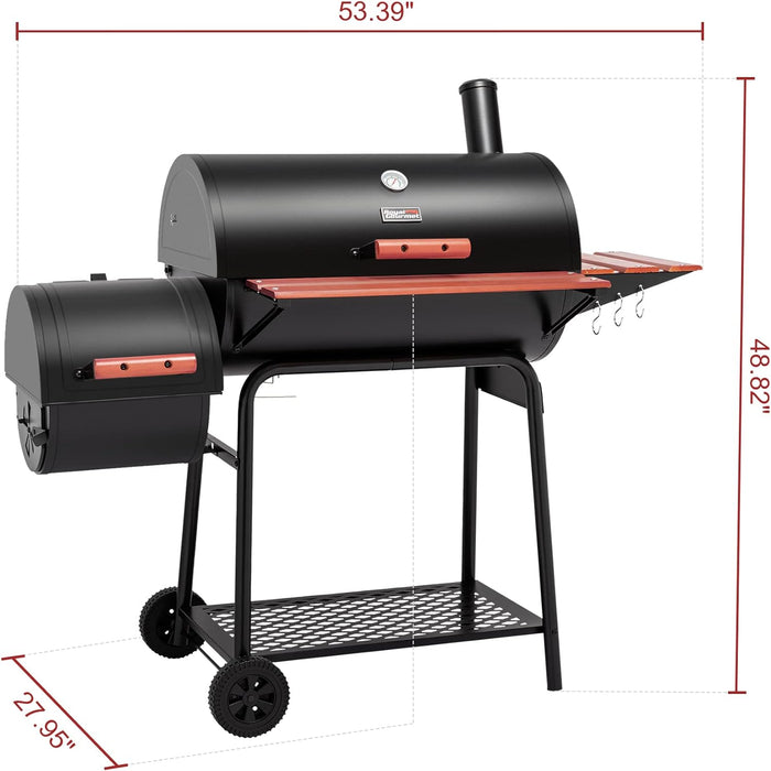 CC1830W 30-Inch Charcoal Grill with Wood-Painted Side Table and Front Table, BBQ Smoker Grill with 811 Sq. In. Grilling Area for Outdoor Barbecue Event, Black