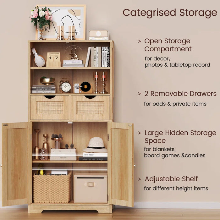 Bolten 49.4In Accent Rattan Cabinet,Storage Cabinet, Bathroom Storage Cabinet with 2 Drawer