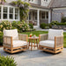 Sue Outdoor Acacia Wood Swivel Accent Chairs Set of 2 with Cushions, 360° Rotating Lounge Chair Outdoor with Rope Accent, Outdoor Swivel Chairs for Garden, Natural + Beige