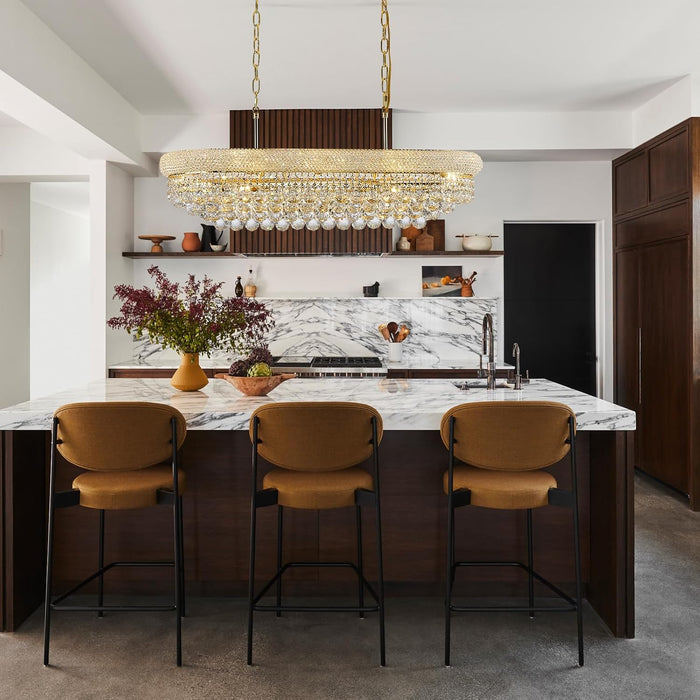 Rectangle Crystal Chandeliers for Dining Room, L36 Inch Rectangular Oval Light for Kitchen Island (Gold)