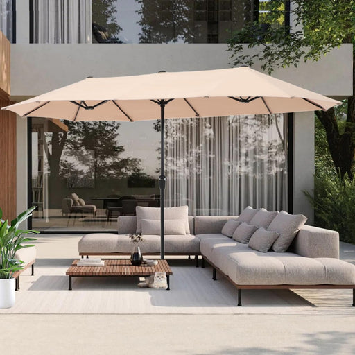 13 Ft Outdoor Patio Umbrella, Large Rectangular Double Sided Market Table Twin Umbrellas with Crank Handle for Deck Pool(Beige)