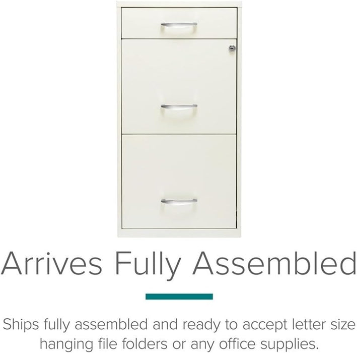 3-Drawer Metal Filing Cabinet, 27.32" H X 14.25" W X 18.00" D, Pearl White Finish, Locking Storage with Letter-Size File Drawers, Non-Porous Painted Steel for Home or Office
